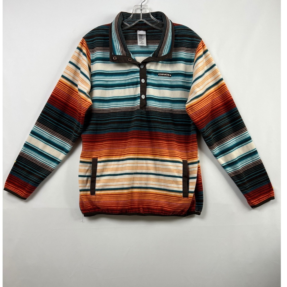 Cinch Fleece Pullover Mens L Multi Serape Stripe Snap Mock Neck Western